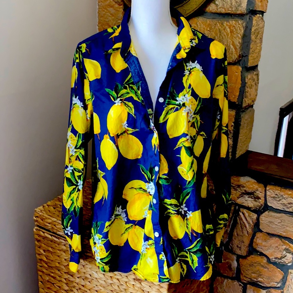 Lemon Print Button Down Top